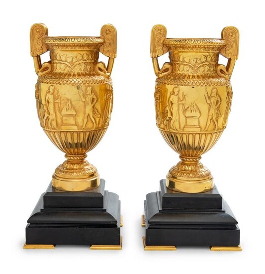 A Pair of Neoclassical Gilt Bronze Urns