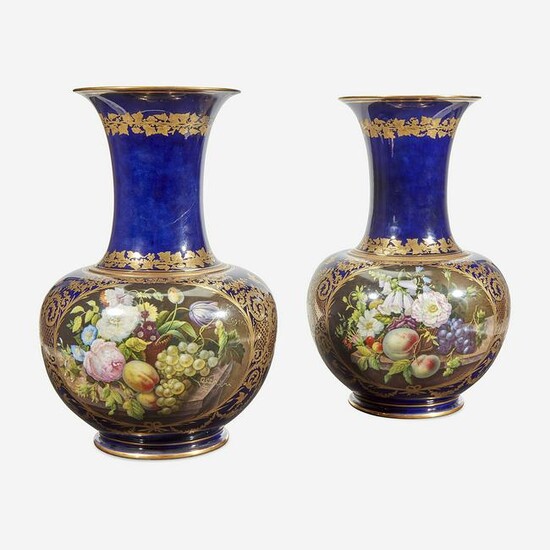 A Pair of Paris Porcelain Handpainted Floor Vases