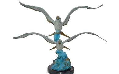 A Pair of Seagulls flying Bronze Statue Tabletop