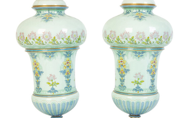 A Pair of Sevres Hard Paste Porcelain Lidded Vases in the Art Nouveau Taste