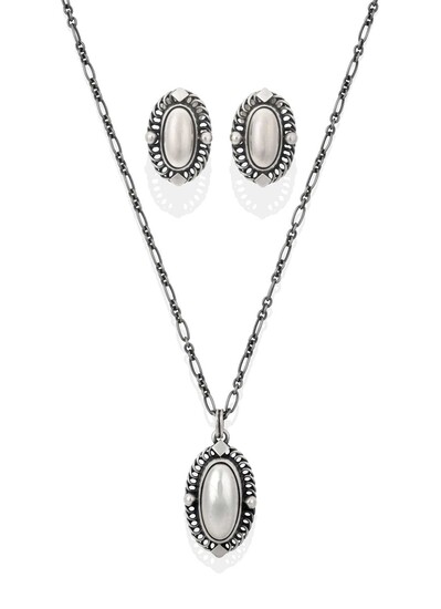 A Pendant on Chain and A Pair Of Matching Earrings by Georg Jensen
