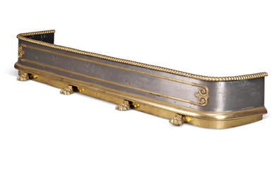 A REGENCY POLISHED STEEL AND BRASS FENDER, CIRCA 1820-30