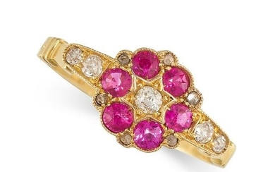 A RUBY AND DIAMOND DRESS RING in yellow gold, set with