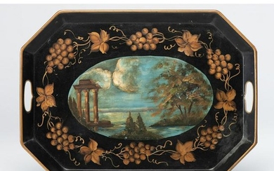 A Toleware Tray with Painted Landscape