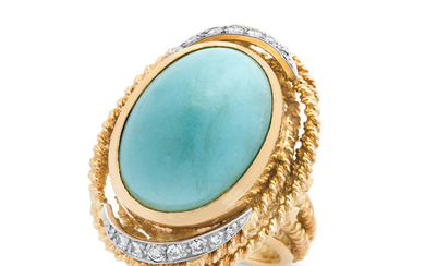 A Turquoise, Diamond and Gold Ring, Paash