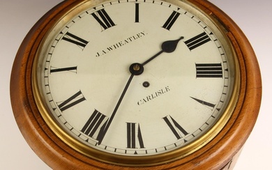 A Victorian golden oak cased fusee wall clock, signed J A Wh...