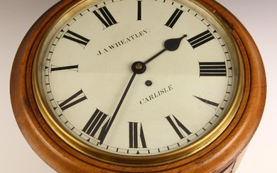 A Victorian golden oak cased fusee wall clock, signed J A Wh...