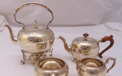 A Victorian hallmarked silver four piece teaset to include a...