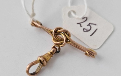 A Victorian rose gold knot brooch with suspended dog clip 9...