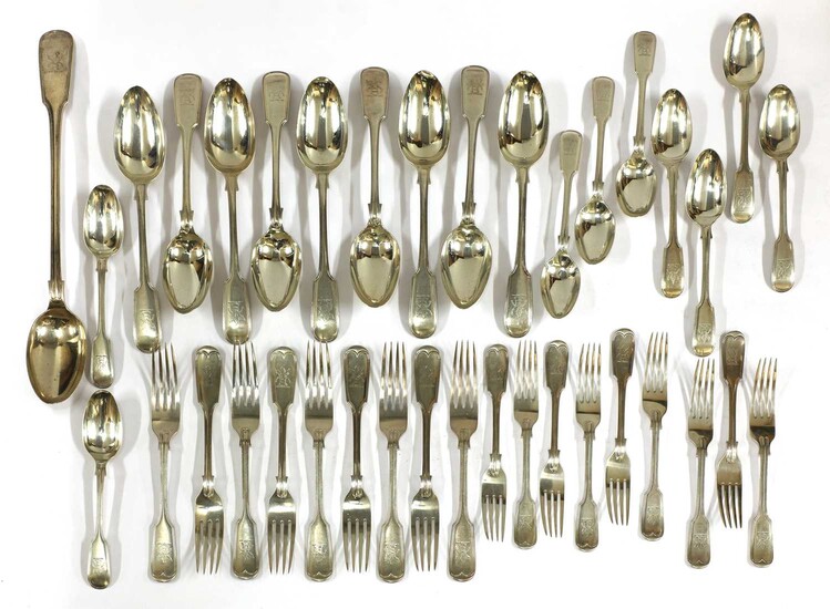 A Victorian silver fiddle and thread pattern cutlery service