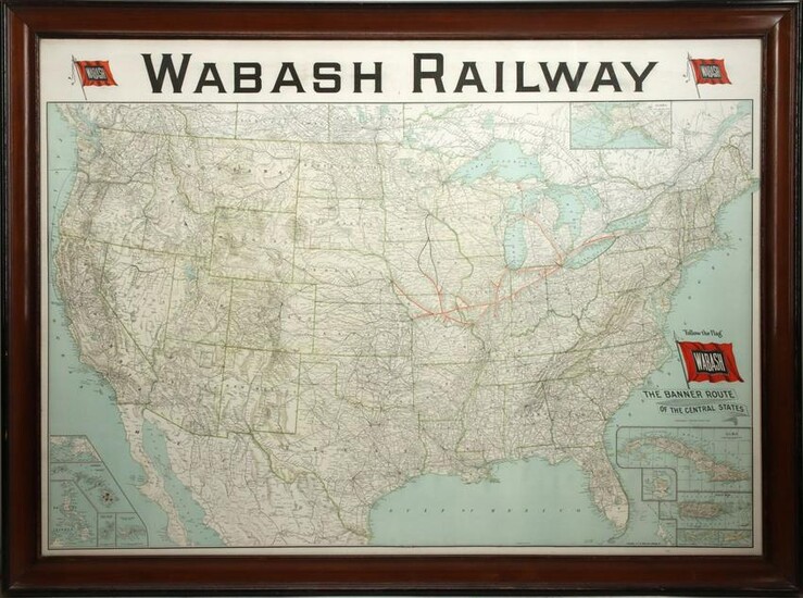 A WABASH RAILWAY WALL MAP DATED 1928