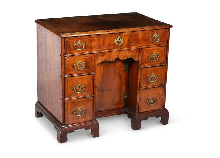 A WALNUT, OAK AND LINE INLAID KNEEHOLE DESK, CIRCA 1770 AND LATER
