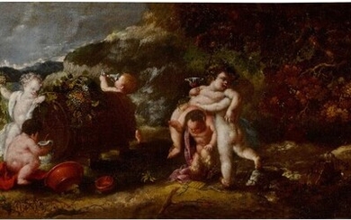 A bacchanal with putti and satyrs in a landscape, Bartolomeo Guidobono