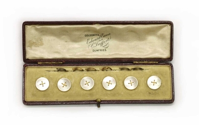 A cased set of six gold mother-of-pearl buttons