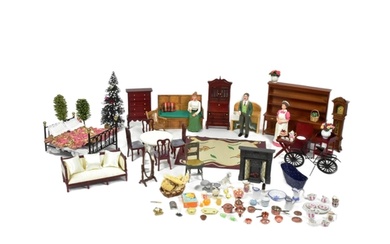 A collection of assorted Dolls House furniture pieces. Large...