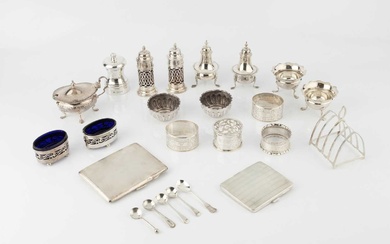 A collection of silver, comprising two cigarette cases with engine...