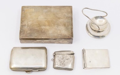 A collection of silver items to include; a small rectangular...