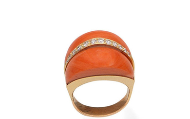 A coral and diamond bombé ring