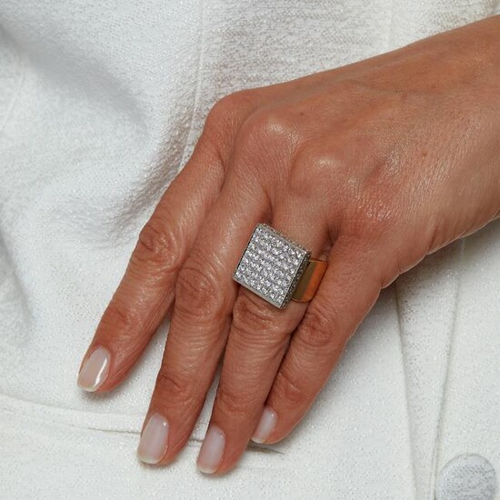 A diamond and 18K yellow and white gold ring, France.