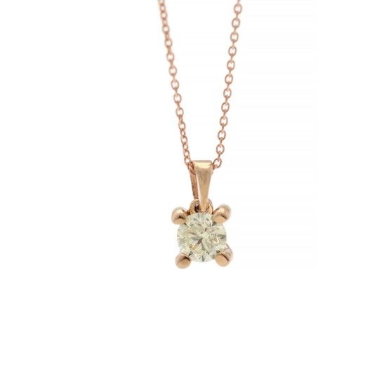 A diamond pendant set with a brilliant-cut diamond weighing app. 0.30 ct., mounted in 14k rose gold. Accompanied by necklace of 14k rose gold. L. app. 44 cm.