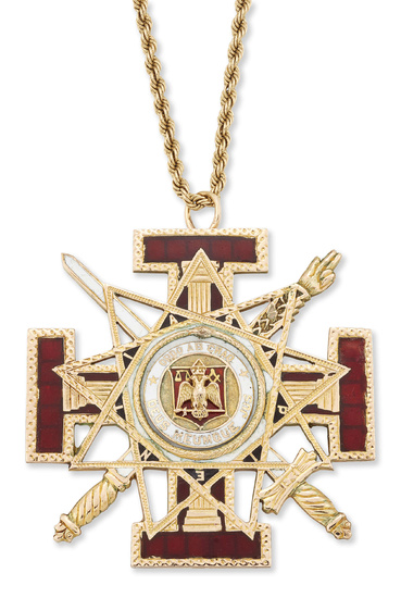 A gold and enamel Masonic 33 Degree medal and chain,...