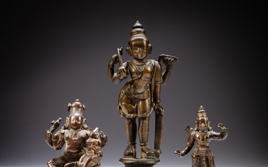 A group of three bronze figures of deities, India, 15th...