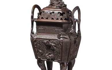A large Chinese bronze incense burner, 19th century