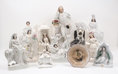 A large collection of Staffordshire figurines and figure groups of...