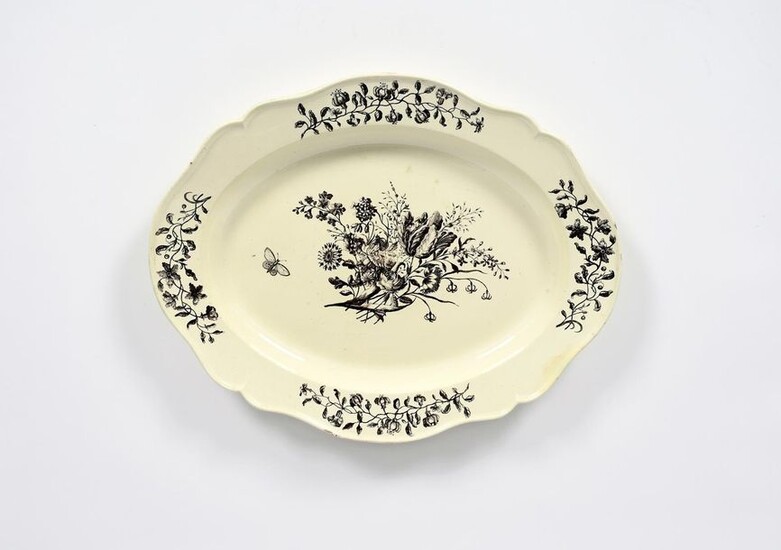 A large creamware charger late 18th century, printed...