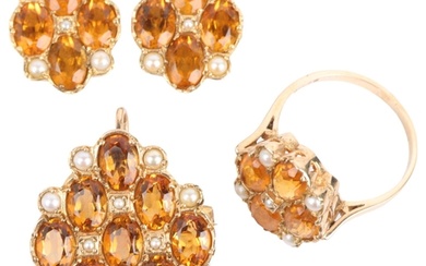 A late 20th century 9ct gold citrine and pearl chequerboard ...