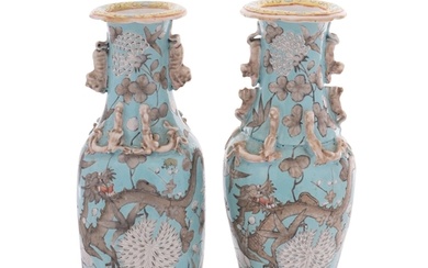A matched pair of Chinese famille rose baluster vases in Day...