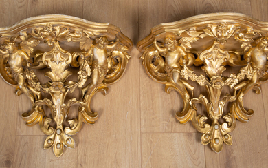 A pair of 19th century continental gilt carved wood wall...