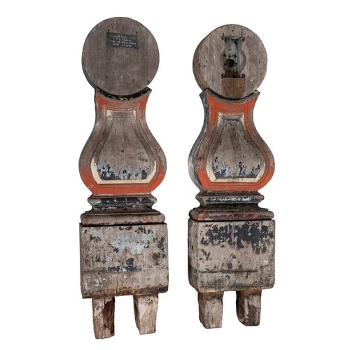 A pair of 19th century teak windlass heads from the Royal Na...