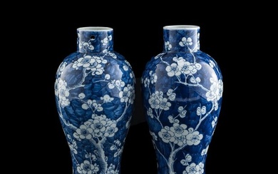 A pair of Chinese blue and white 'plum blossom' vases, late 19th century