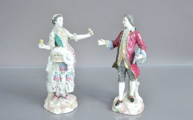 A pair of Meissen porcelain figures of a flower seller and a beau