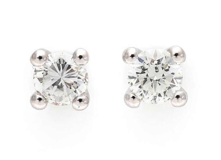 NOT SOLD. A pair of diamond ear studs each set with a brilliant-cut diamond weighing a total of app. 1.00 ct., mounted in 18k rhodium plated gold. I/SI-P. (2) – Bruun Rasmussen Auctioneers of Fine Art