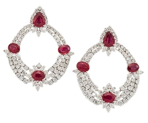 A pair of ruby and diamond earrings,...