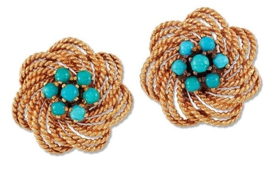 A pair of turquoise ear clips, c. 1960, of knot design