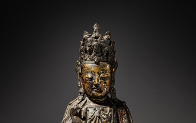 A parcel-gilt bronze seated Guanyin, Ming dynasty | 明 局部鎏金銅觀音坐像