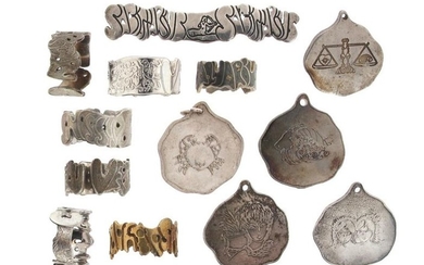A quantity of silver rings and pendants, the...