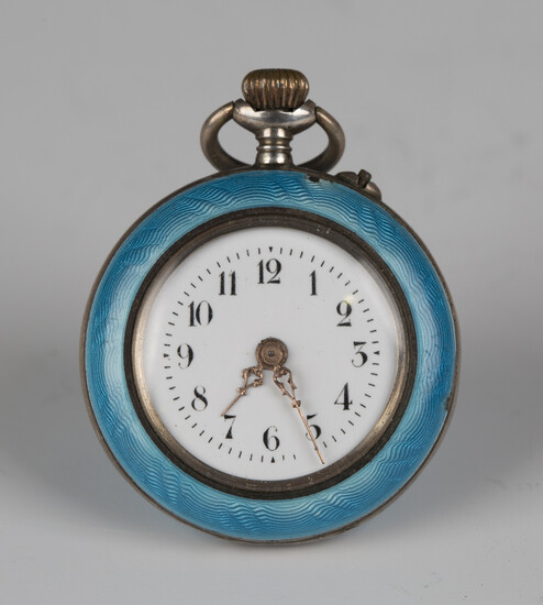 A silver gilt and enamelled keyless wind open-faced lady's fob watch with unsigned cylinder mov