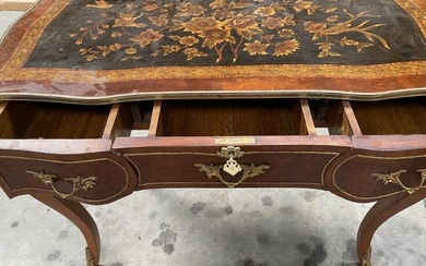 SOLD. A small Rococo style work table with inlays. Ca. 2000. H. 78 cm. W. 100 cm. D. 54 cm. – Bruun Rasmussen Auctioneers of Fine Art