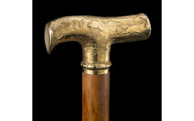 A wooden walking stick with golden handle. Early 19th century (restorations)