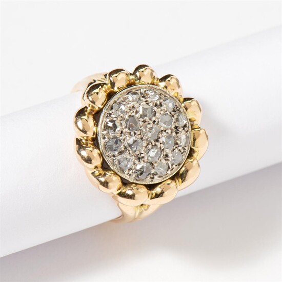 (-), A yellow gold and silver diamond boule...