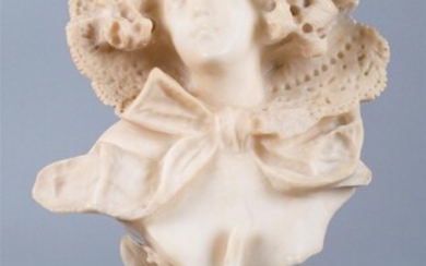 ALABASTER BUST OF YOUNG WOMAN WITH A BONNET, ITALIAN, LATE 19TH CENTURY
