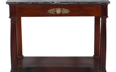 AMERICAN, POSSIBLY PHILADELPHIA, CLASSICAL GILT-BRONZE MOUNTED CONSOLE, EARLY 19TH CENTURY 35 1/2 x 39 x 17 in. (90.2 x 99.1 x 43.2 cm.)