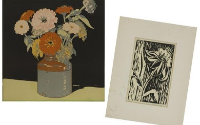 AMERICAN SCHOOL (Mid-20th Century,), Two floral woodblock prints., Both matted, the larger 20" x