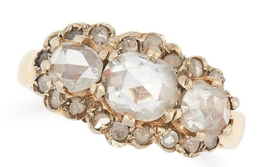 AN ANTIQUE DIAMOND RING set with a trio of rose cut
