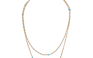 AN ANTIQUE TURQUOISE SAUTOIR NECKLACE in yellow go ...