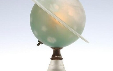 AN ART DECO REVERSE PAINTED GLASS SATURN LAMP C. 1939